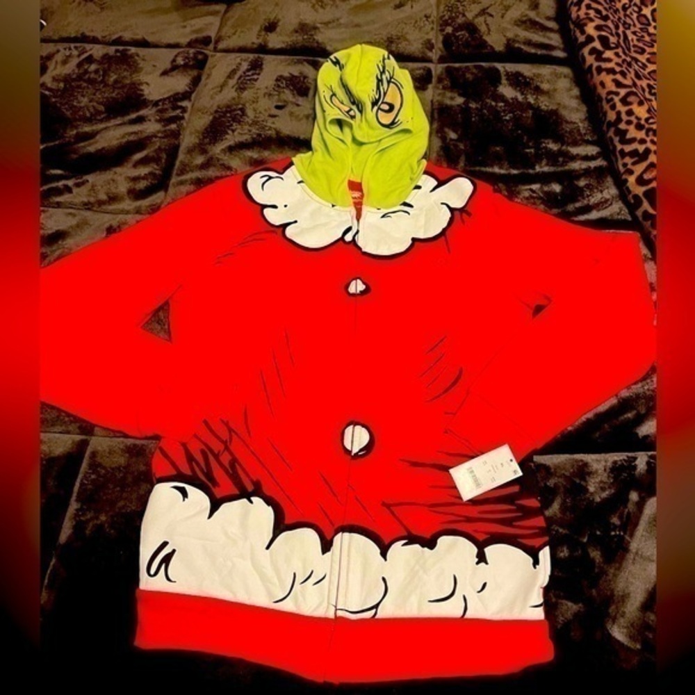 NWT Boy’s Dr. Seuss the Grinch Christmas ugly sweater Hooded sweatshirt size XL